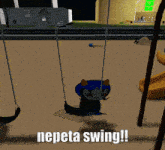 a picture of a cat on a swing with the words nepeta swing
