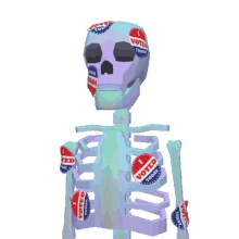 a skeleton with stickers that say i voted today on it