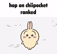 a cartoon of a rabbit with the words hop on chiipocket ranked below it