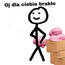 a stick figure is standing in front of a pile of brains with the words oj dla ciebie brakko above him