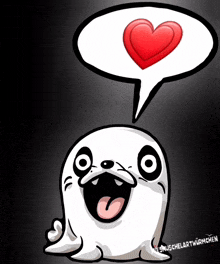 a cartoon of a seal with a heart in a speech bubble that says " niemuschelartwurchen "