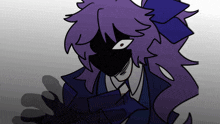 a cartoon character with purple hair and a shadow on his face