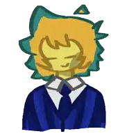 a drawing of a person wearing a suit and tie with a yellow head