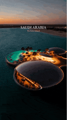 an aerial view of saudi arabia shebara island at sunset