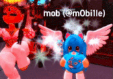 two cartoon characters are standing next to each other with mob @mobile written on the bottom right