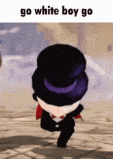 a picture of a man in a top hat with the words go white boy go below him