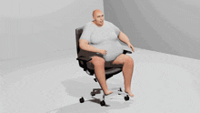 a computer generated image of a bald man sitting in a chair