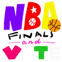 a colorful logo for the nba finals with a basketball in the middle