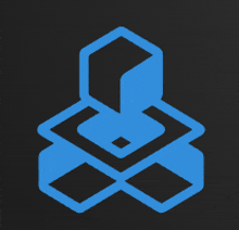 a blue icon on a black background with a square in the middle