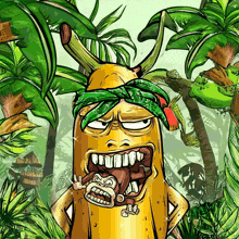 a cartoon drawing of a banana with a bandana on his head