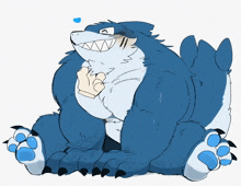 a cartoon drawing of a blue and white shark