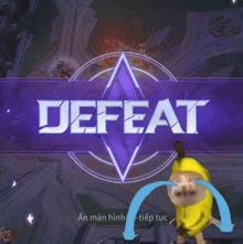 a purple sign that says defeat with a banana on it