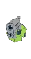 a cartoon drawing of a gun with a green belt around it