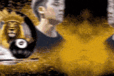 a blurry picture of a man with a lion and a ball