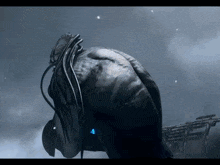 a drawing of a monster with a blue light on its head