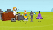 a cartoon scene with a fence and a sign that says test