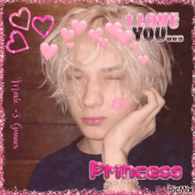 a picture of a boy with pink hearts and the words i love you
