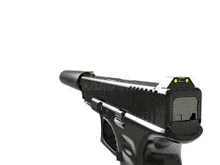 a close up of a gun on a white background with a silencer .