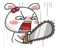 a cartoon rabbit is holding a chainsaw and making a face
