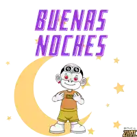 a cartoon character is surrounded by hearts and the words " buenas noches " above him