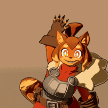 a cartoon drawing of a squirrel wearing a armor