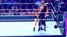 a wrestling match is being broadcast live on a television