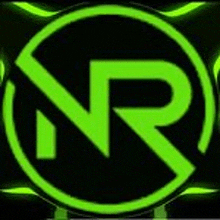 a green r in a circle with a black background .