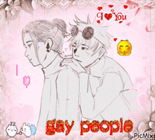 a drawing of two people with the words gay people on the bottom right