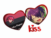 a red heart with a picture of a man and the word kiss