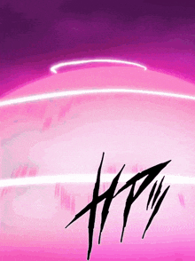 a pink and purple background with a drawing of a circle and the letter h on it