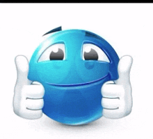 a blue smiley face is giving a thumbs up sign