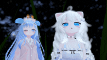 a girl with blue hair and a girl with white hair