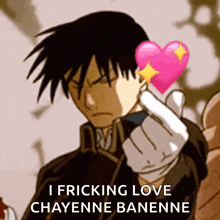 a cartoon character giving a heart sign with the words i fricking love chayenne banenne