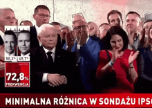 a group of people applauding in front of a sign that says minimalna roznica w sondazu ips