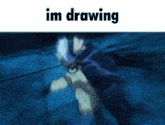 a blurry picture of a person with the words `` im drawing '' written on the bottom .