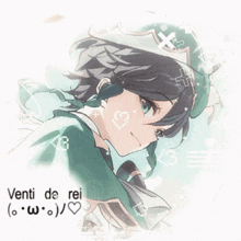 a picture of a girl with green hair and the words venti de rei