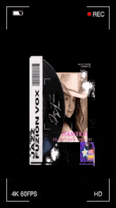 a collage of jazz fuzion vox records and a woman in a cowboy hat