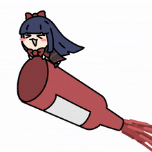 a cartoon of a girl riding on the back of a bottle