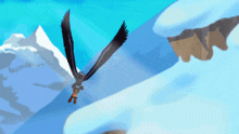 a cartoon of an eagle flying over a mountain
