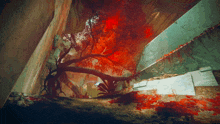 a painting of a tree with red leaves and branches