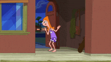 a cartoon character is standing in a doorway