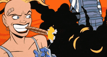 a cartoon of a woman with a bandage on her forehead eating ice cream