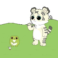 a cartoon of a frog playing golf next to a tiger