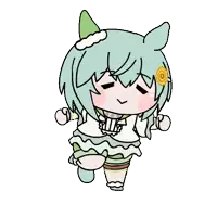 a cartoon of a girl with green hair and a cat ear .