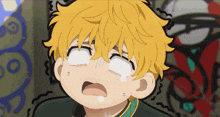 a cartoon character with yellow hair is crying with tears running down his face