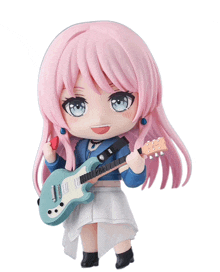 a girl with pink hair is holding a guitar