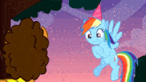 a cartoon of a rainbow dash wearing a birthday hat