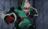 a cartoon character in a green costume is fighting another character