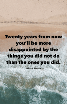 twenty years from now you 'll be more disappointed by the things you did not do than the ones you did mark twain quote