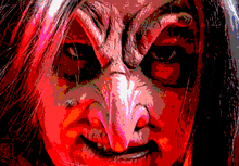 a close up of a woman 's face with a large nose